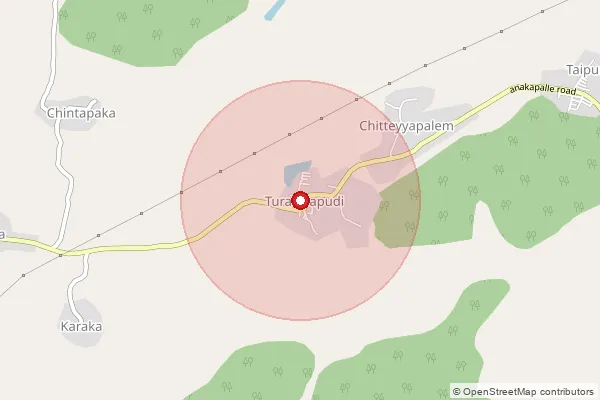Map showing approximate area covered by Pincode 531026 — Dibbapalem B.O, Anakapalli