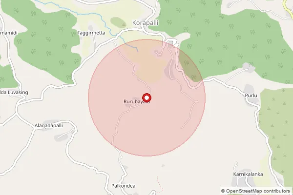 Map showing approximate area covered by Pincode 531029 — Vanthala B.O, Alluri Sitharama Raju