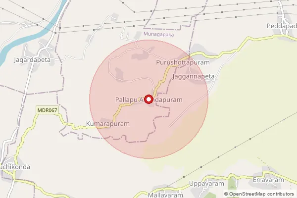 Map showing approximate area covered by Pincode 531033 — Pallapu Anandapuram B.O, Anakapalli