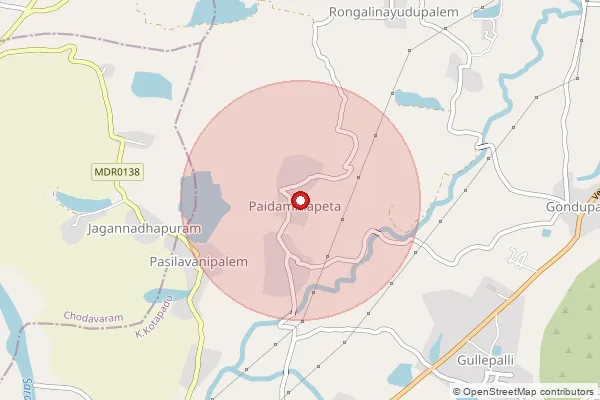 Map showing approximate area covered by Pincode 531034 — Medicherla B.O, Anakapalli