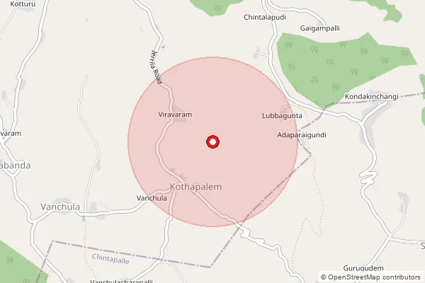 Map showing approximate area covered by Pincode 531111 — Bennavaram B.O, Alluri Sitharama Raju