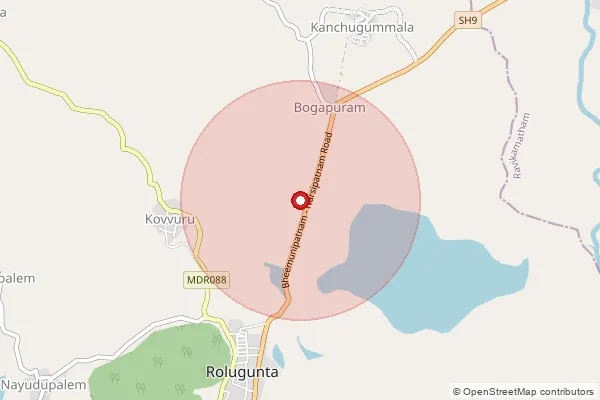 Map showing approximate area covered by Pincode 531114 — Komaruvolu B.O, Anakapalli