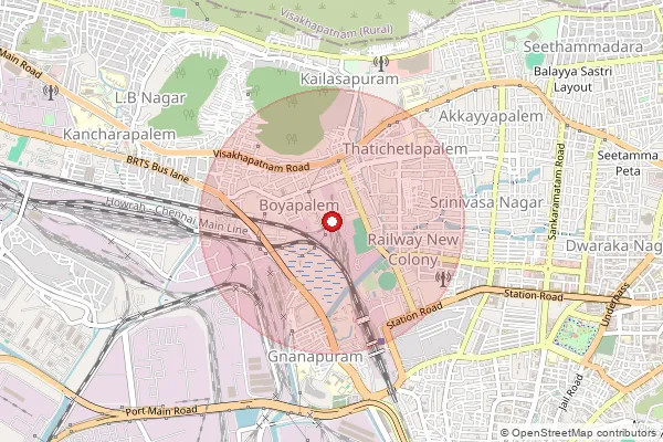 Map showing approximate area covered by Pincode 531163 — Ins Kalinga B.O, Visakhapatanam