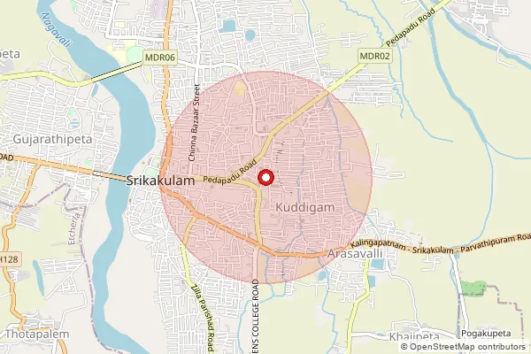 Map showing approximate area covered by Pincode 532001 — Srikakulam H.O, Srikakulam