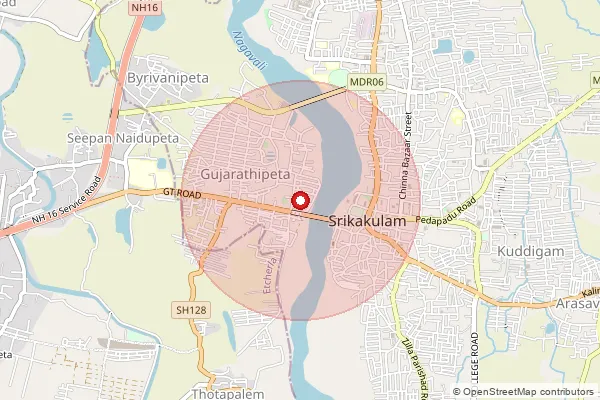 Map showing approximate area covered by Pincode 532005 — Thotapalem B.O, Srikakulam