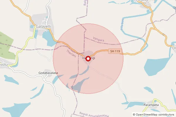 Map showing approximate area covered by Pincode 532122 — Madduvalasa B.O, Srikakulam