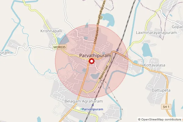 Map showing approximate area covered by Pincode 532148 — Yenduva B.O, Srikakulam