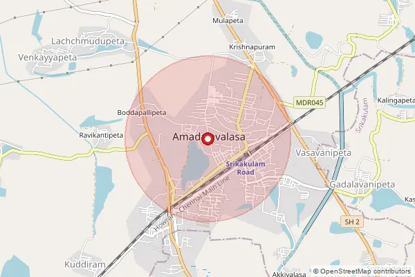 Map showing approximate area covered by Pincode 532185 — Amadalavalasa H.O, Srikakulam