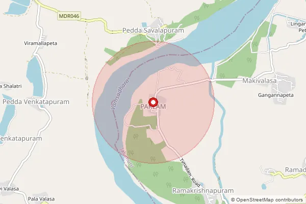 Map showing approximate area covered by Pincode 532190 — Alamajipeta B.O, Srikakulam