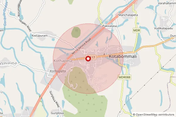 Map showing approximate area covered by Pincode 532195 — Kistupuram B.O, Srikakulam