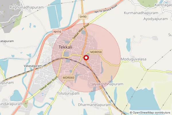 Map showing approximate area covered by Pincode 532201 — Tekkali H.O, Srikakulam