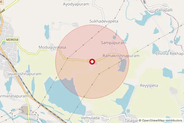 Map showing approximate area covered by Pincode 532203 — Kommusariapalli B.O, Srikakulam
