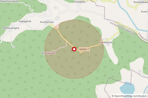 Map showing approximate area covered by Pincode 532211 — Mulapeta B.O, Srikakulam
