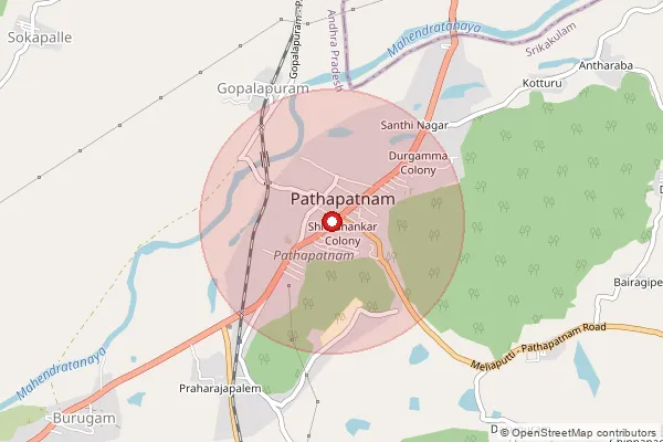Map showing approximate area covered by Pincode 532213 — Peddamallipuram B.O, Srikakulam