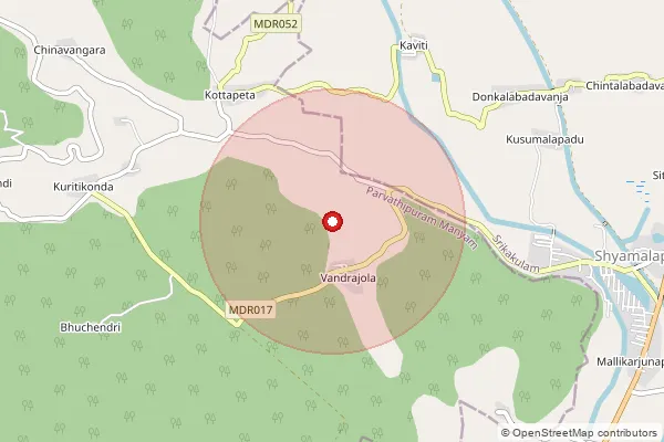 Map showing approximate area covered by Pincode 532214 — Kallata B.O, Srikakulam