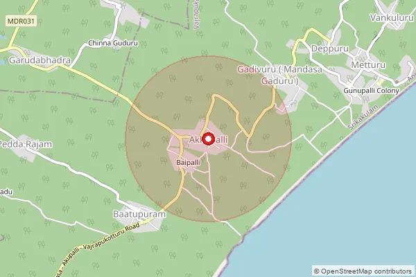 Map showing approximate area covered by Pincode 532219 — Metturu B.O, Srikakulam