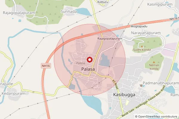 Map showing approximate area covered by Pincode 532221 — Kedaripuram B.O, Srikakulam