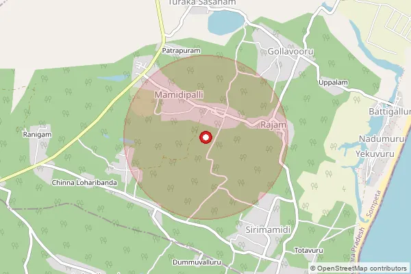 Map showing approximate area covered by Pincode 532243 — Rangoi B.O, Srikakulam