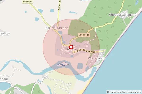 Map showing approximate area covered by Pincode 532263 — Nadumuru B.O, Srikakulam