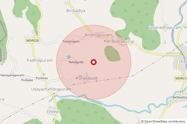Map showing approximate area covered by Pincode 532264 — Chowkipeta B.O, Srikakulam
