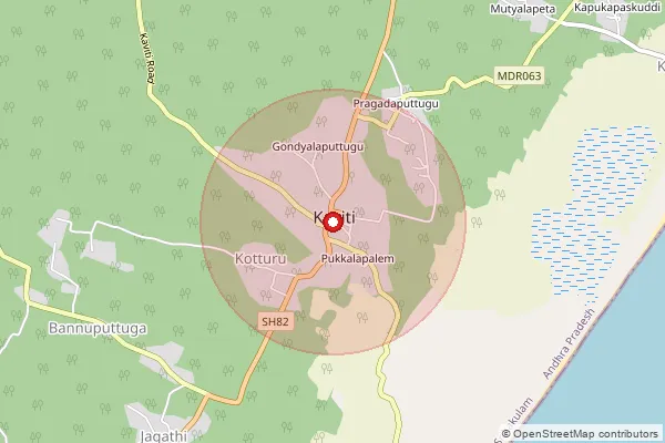 Map showing approximate area covered by Pincode 532322 — Kaviti S.O, Srikakulam