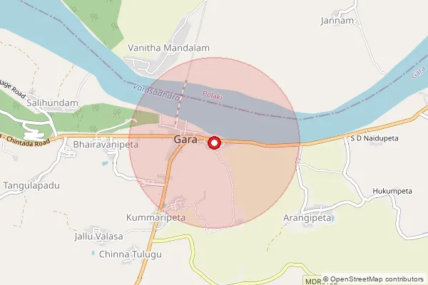 Map showing approximate area covered by Pincode 532405 — Bhairi B.O, Srikakulam