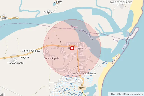 Map showing approximate area covered by Pincode 532406 — Bandaruvanipeta B.O, Srikakulam
