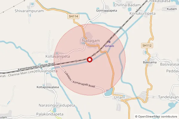 Map showing approximate area covered by Pincode 532425 — Lukulam B.O, Srikakulam