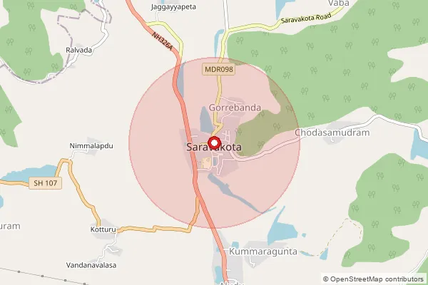 Map showing approximate area covered by Pincode 532426 — Burujuvada B.O, Srikakulam
