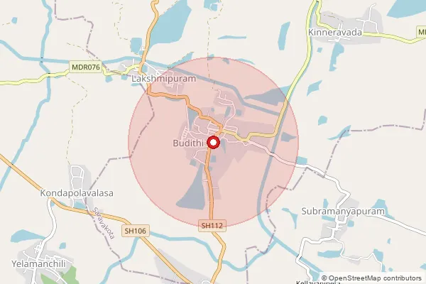 Map showing approximate area covered by Pincode 532427 — Budithi S.O, Srikakulam