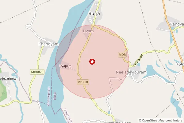 Map showing approximate area covered by Pincode 532445 — Guttavilli B.O, Srikakulam