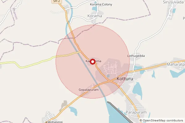 Map showing approximate area covered by Pincode 532456 — Bhamini B.O, Parvathipuram Manyam