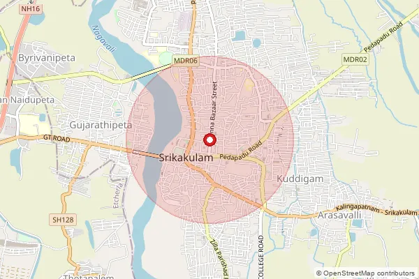 Map showing approximate area covered by Pincode 532460 — Chalivendri Bo, Srikakulam