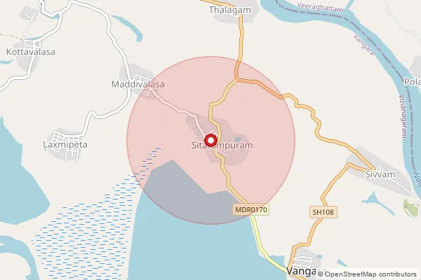 Map showing approximate area covered by Pincode 532461 — Seetharampuram Inam S.O, Srikakulam