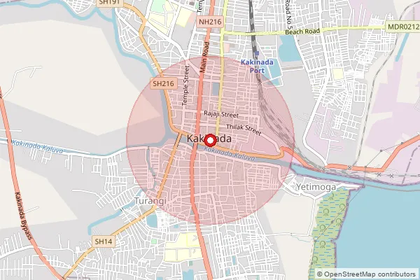 Map showing approximate area covered by Pincode 533001 — Kakinada H.O, Kakinada