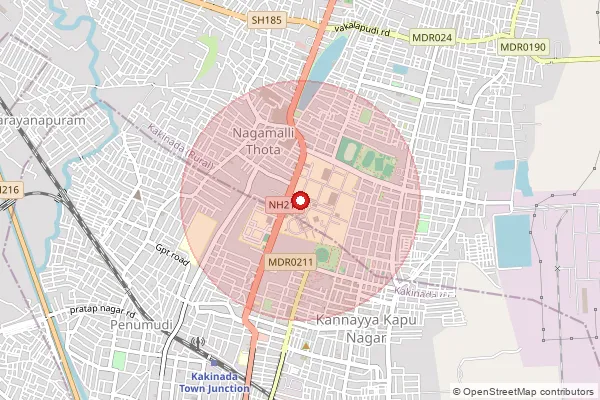 Map showing approximate area covered by Pincode 533003 — Sriramnagar S.O (Kakinada), East Godavari