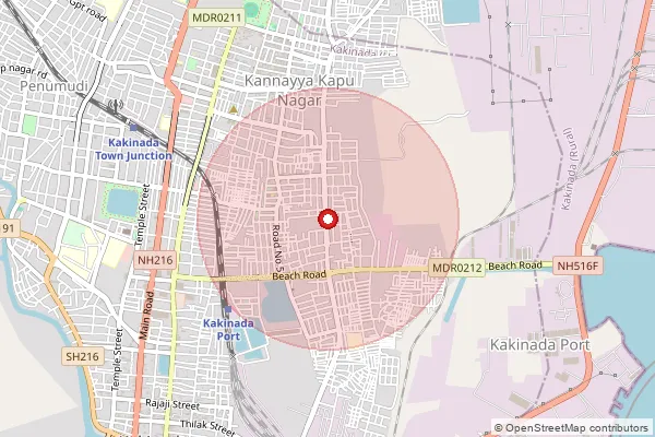 Map showing approximate area covered by Pincode 533007 — Dairy Farm Center S.O, East Godavari