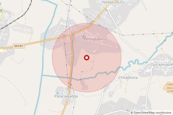 Map showing approximate area covered by Pincode 533016 — Gurazanapalli B.O, Kakinada