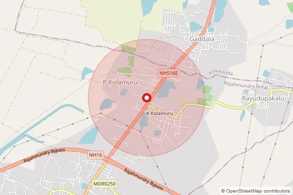 Map showing approximate area covered by Pincode 533102 — Gadala B.O, East Godavari