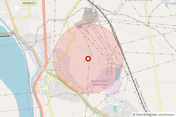 Map showing approximate area covered by Pincode 533125 — Vemagiri B.O, East Godavari