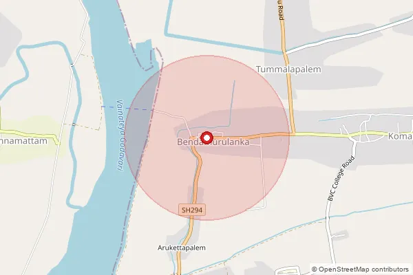 Map showing approximate area covered by Pincode 533210 — Bendamurlanka S.O, Konaseema