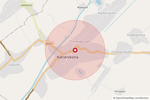 Map showing approximate area covered by Pincode 533212 — Katrenikona S.O, Konaseema
