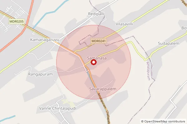 Map showing approximate area covered by Pincode 533213 — Samanasa S.O, Konaseema