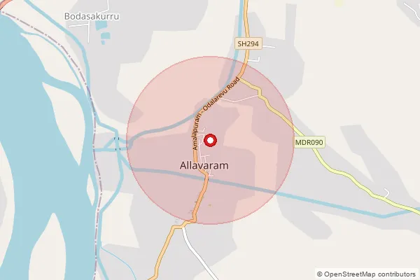 Map showing approximate area covered by Pincode 533217 — Allavaram S.O, Konaseema