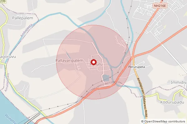 Map showing approximate area covered by Pincode 533218 — Peruru S.O, Konaseema