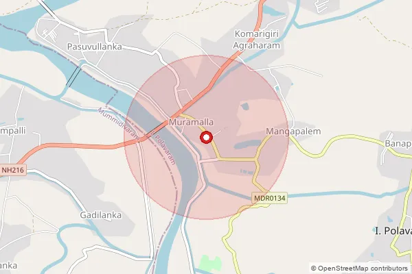 Map showing approximate area covered by Pincode 533219 — Muramalla S.O, Konaseema