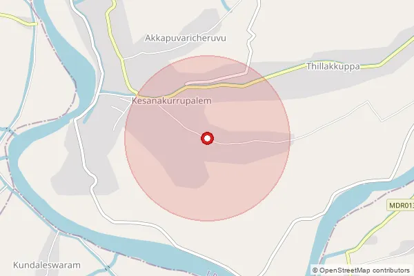Map showing approximate area covered by Pincode 533220 — Kesanakurrupalem S.O, Konaseema