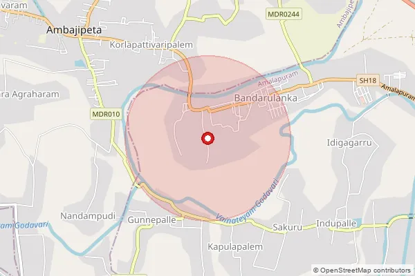 Map showing approximate area covered by Pincode 533221 — Bandarlanka S.O, Konaseema