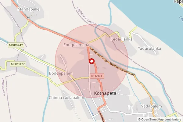 Map showing approximate area covered by Pincode 533223 — Kothapeta S.O (East Godavari), Konaseema