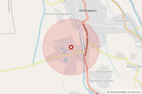 Map showing approximate area covered by Pincode 533229 — Palivela S.O, East Godavari